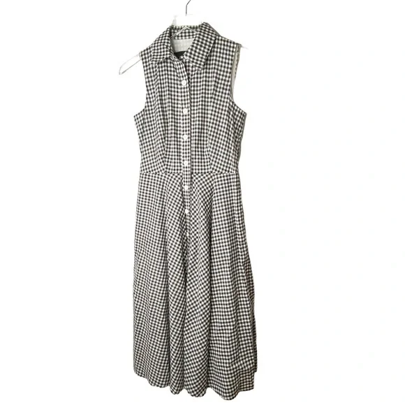 Chetta B Gingham Pin Up Classic MIDI Dress Black White Size 2 - Picture 2 of 10